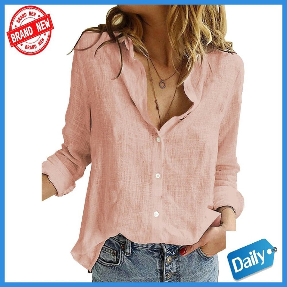 Women's V-Neck Button Down Blouse Roll Up Sleeves Soft Lightweight